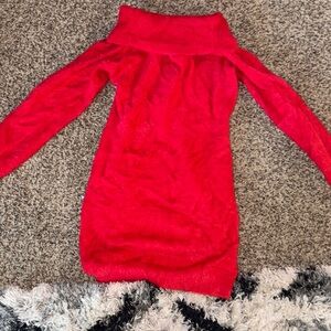 Red Off-Shoulder Sweater Dress